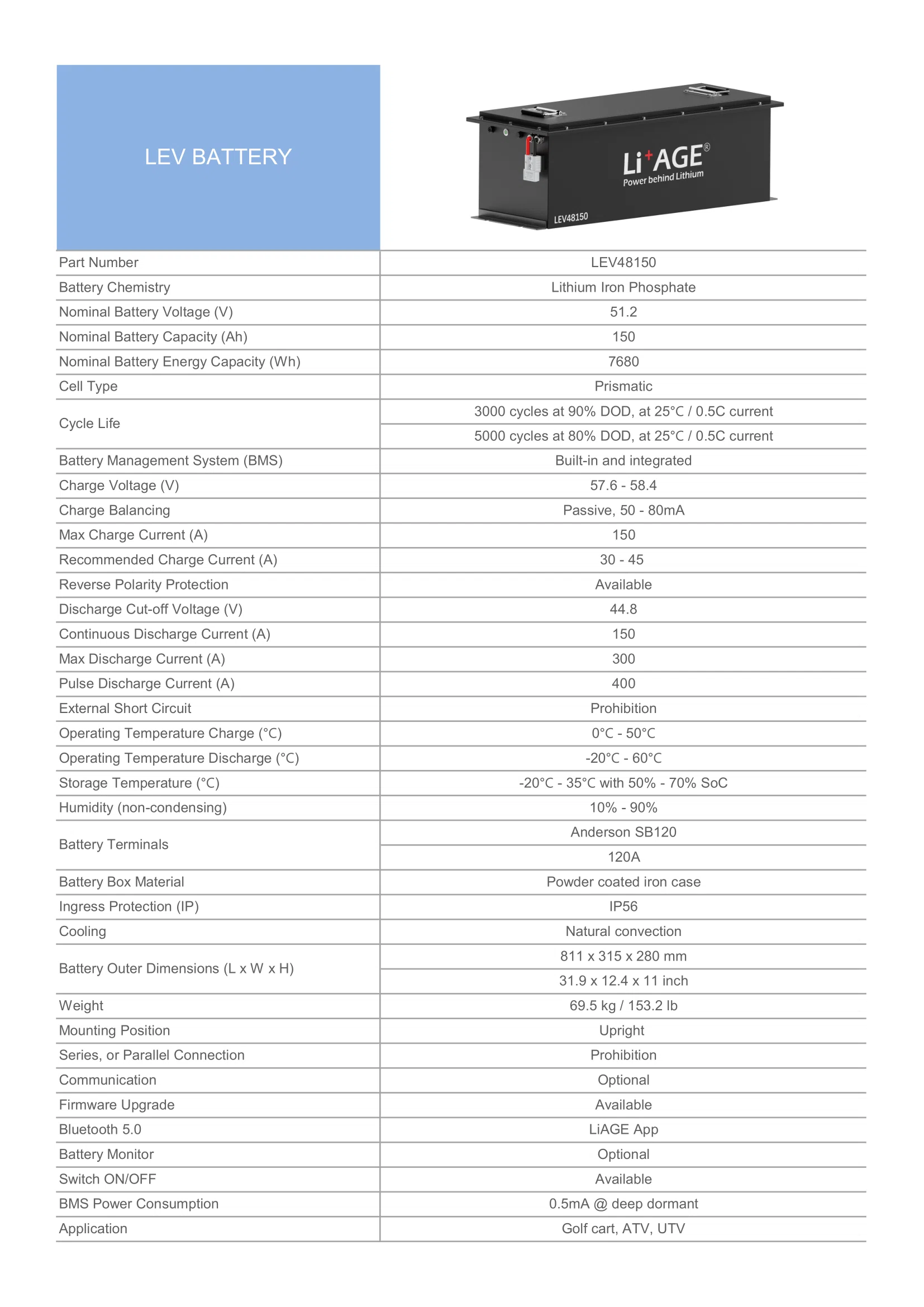 Golf cart battery 48V 150Ah LEV48150.webp